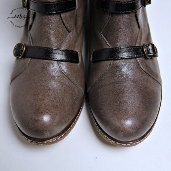 Eric Michael Lena Leather Buckles Side Zip Wedge Booties - Picture 10 of 16